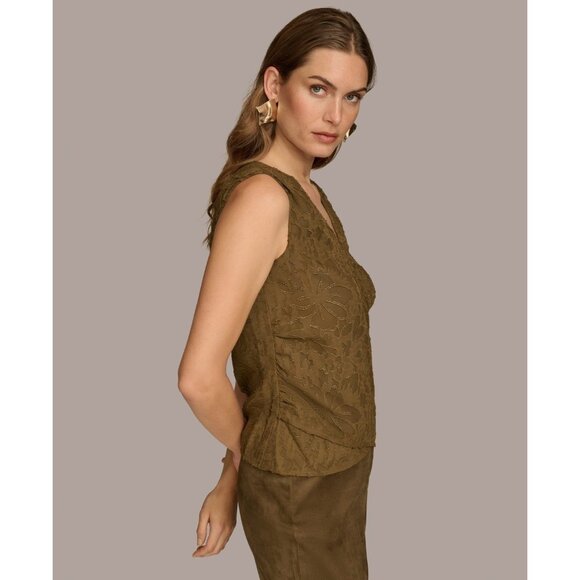 Donna Karan New York Metallic Faux-Wrap Sleeveless Blouse Size XL Green MSRP $79 - Picture 3 of 4